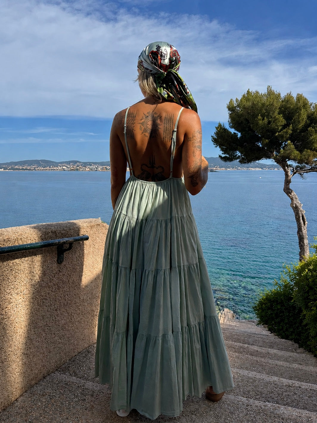Robe « Sunset » vert d’eau longue