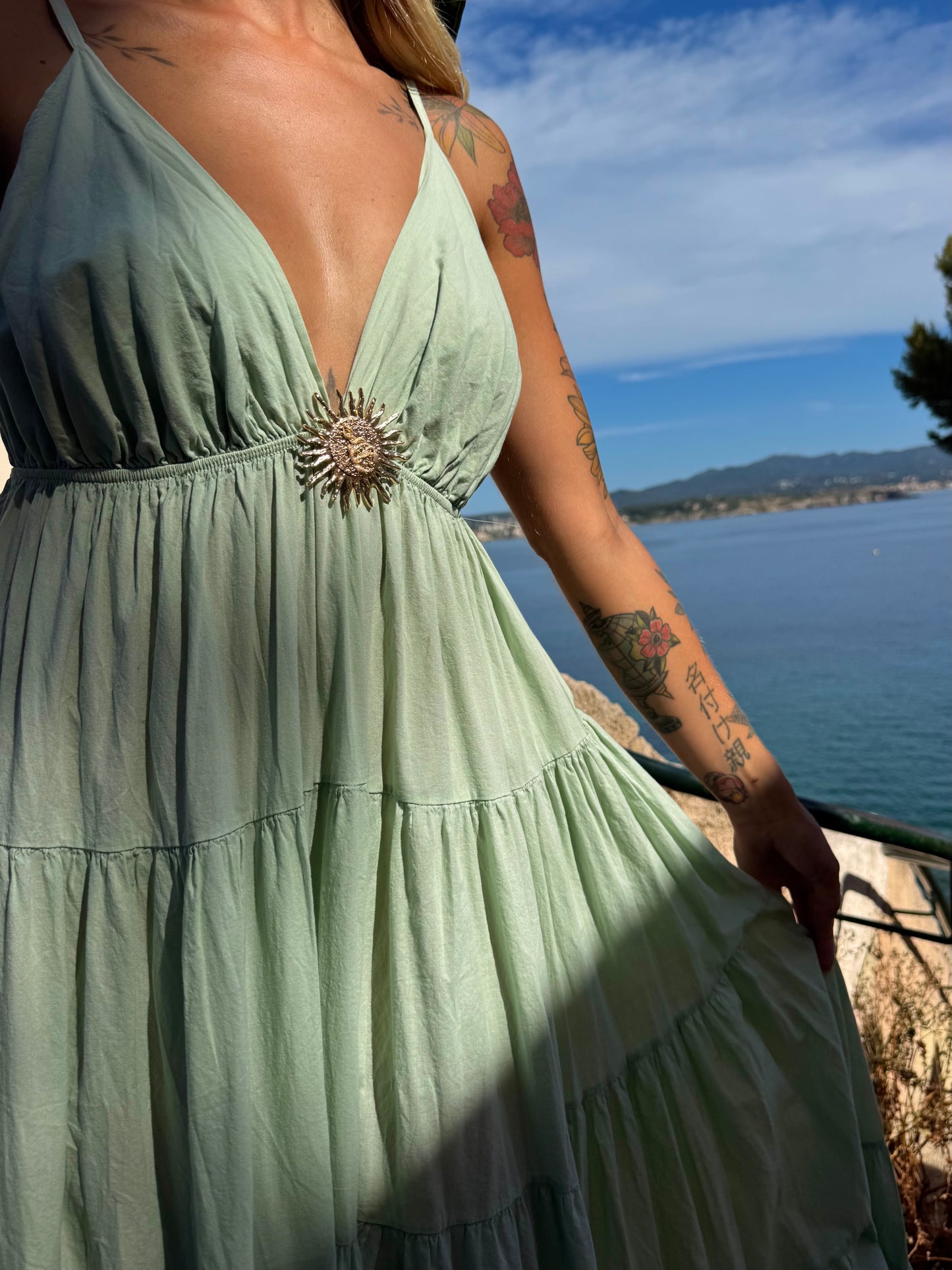 Robe « Sunset » vert d’eau longue