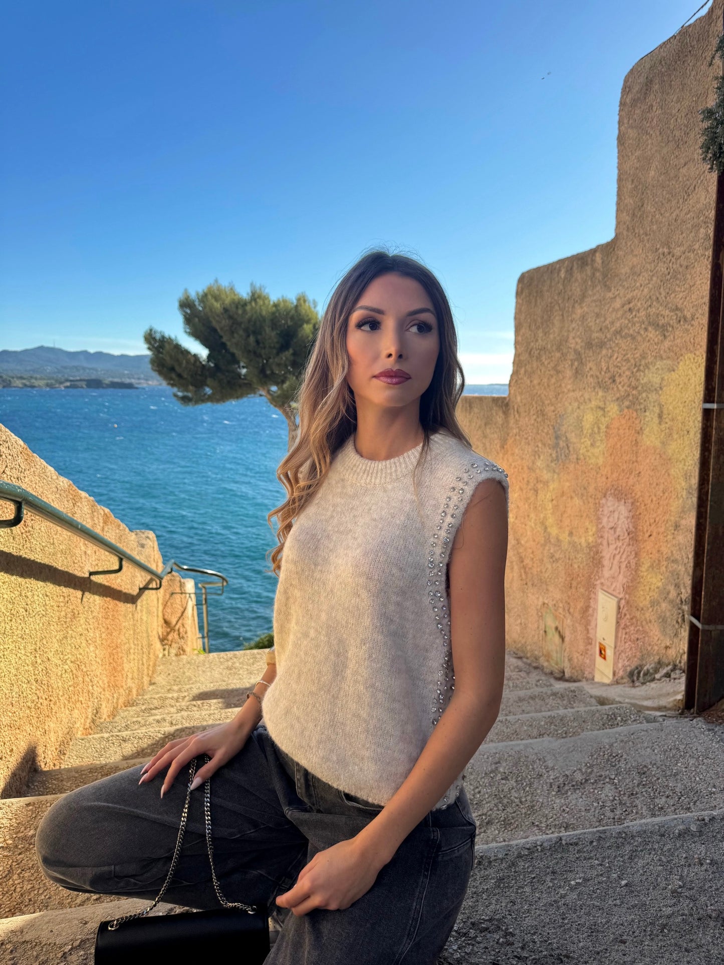 Pull « Strass » beige