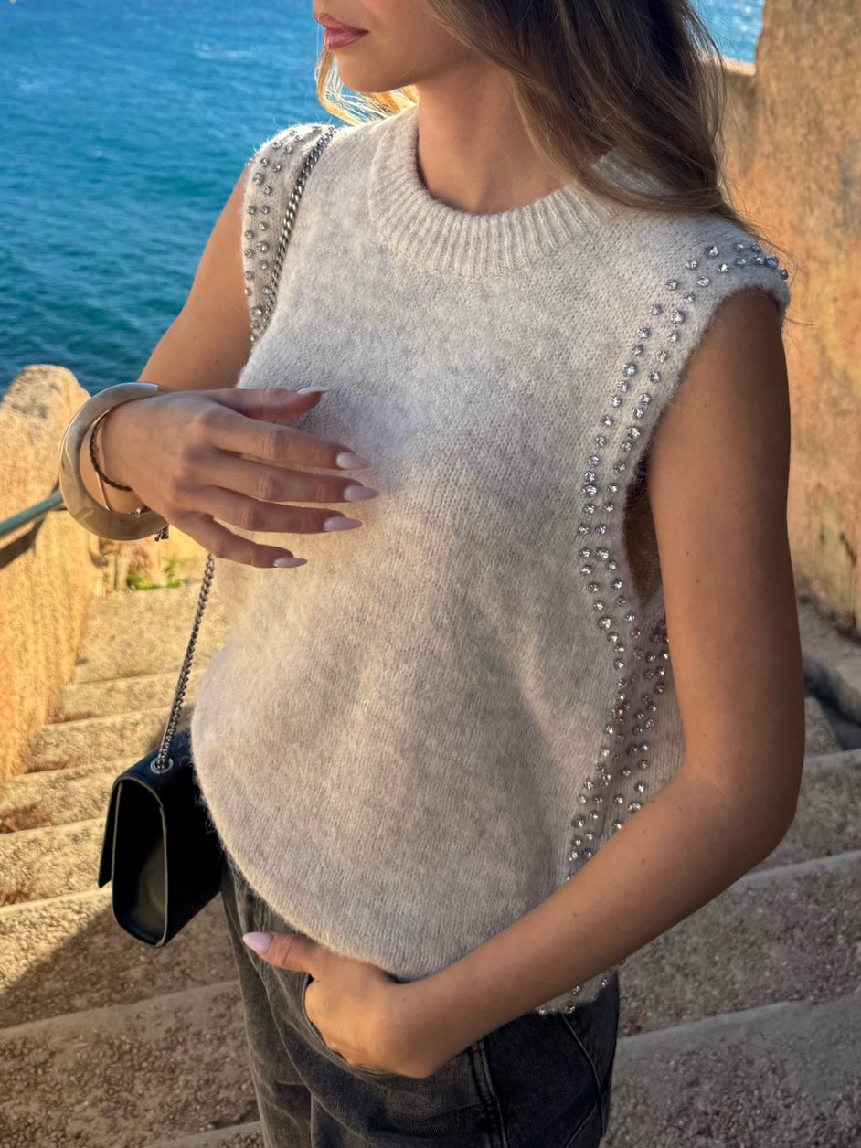 Pull « Strass » beige