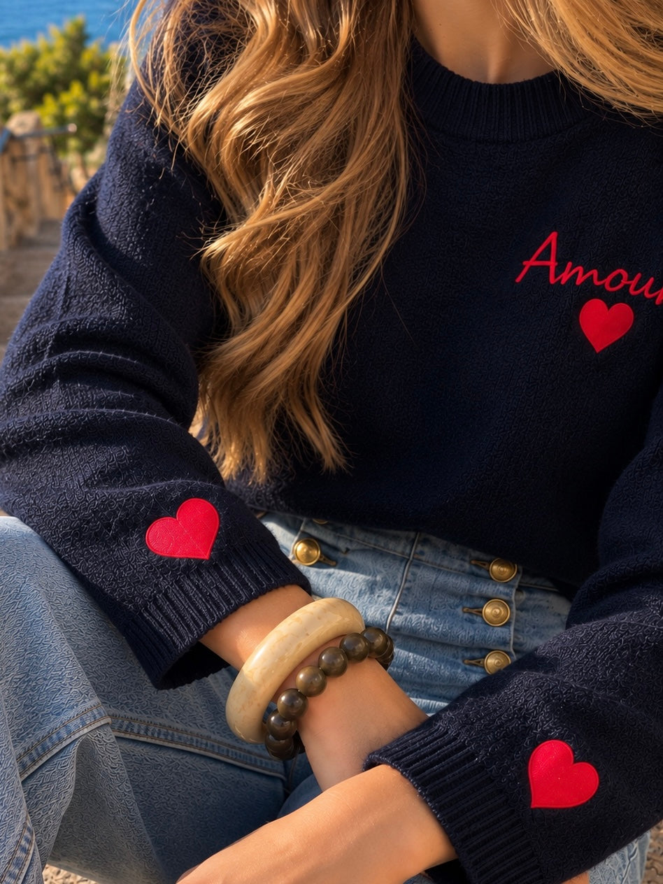 Pull « Amour » bleu marine