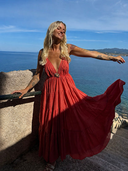 Robe « Sunset » framboise longue