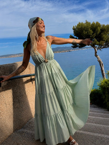 Robe « Sunset » vert d’eau longue