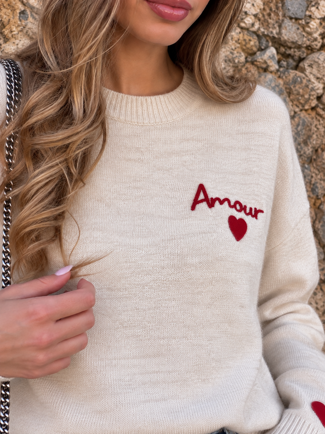 Pull « Amour » écru