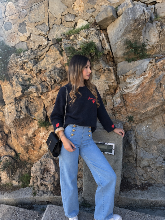 Pull « Amour » bleu marine