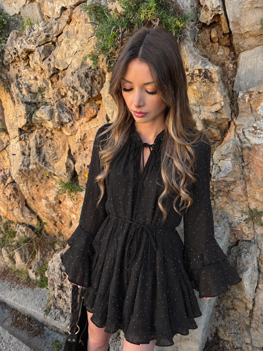 Robe « Carla » STRASS noire (précommande, expédition à partir du 07.11.26)
